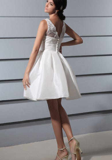 Deep V-Back Lace Short Dress With Sash and Bow