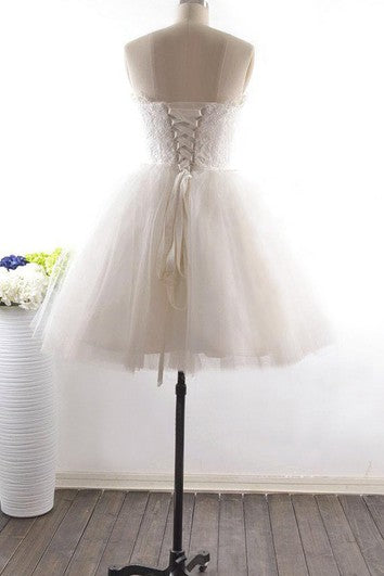 A-Line Short Straps Sleeveless Corset Back Straps Keyhole Tulle Lace Dress