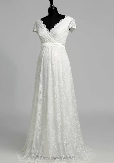 A Line Beach Cap Short Sleeve Maternity Wedding Dress