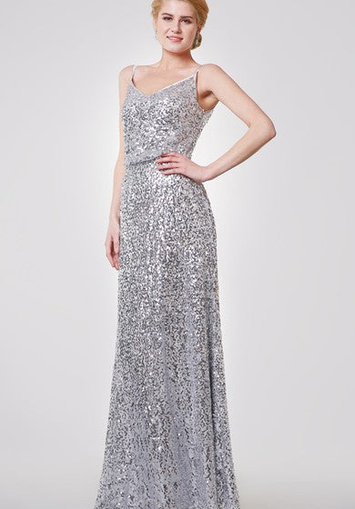 Unique Spaghetti Straps V-neck Sequined Long Dress