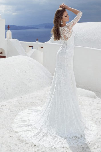 Bateau Neck 3-4 lunghezza Abito da sposa in pizzo guaina con perline