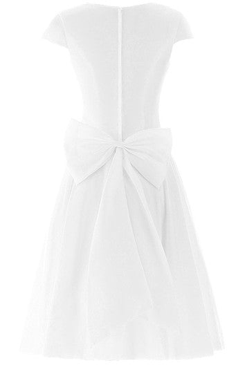 Short Sleeve Ruched Sash Midi-length Pleated Chiffon Dress