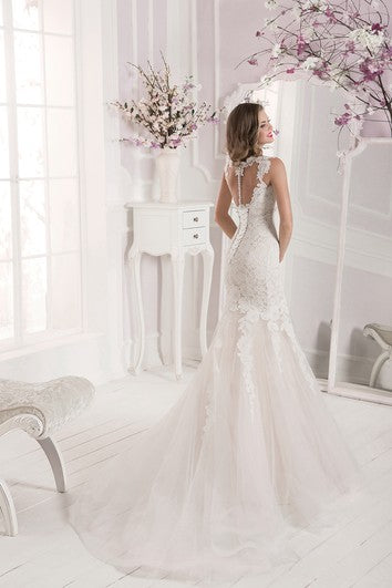 Illusion Back Strap Lace&Tulle Mermaid Dress with Crystal Detailing