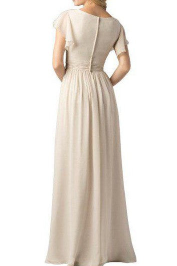 Butterfly Sleeves V-neck Chiffon Long Bridesmaid Dress