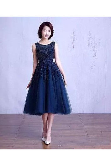 Short Mini Sleeveless Tulle Adorable A-Line Scoop Petite Zipper Back Appliques Bridesmaid Dress