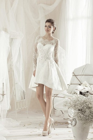 A-Line Knee-Length Square Long-Sleeve Lace Dress With Bow And Appliques