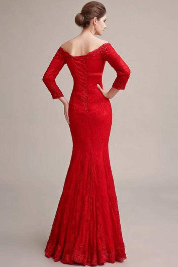 Manica lunga fuori dalla spalla sirena abito di pizzo lungo