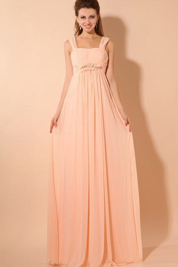 Chiffon Empire Floor-Length Dress With Pleating and Straps