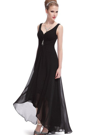 Sleeveless Asymmetrical Chiffon Dress With Illusion Style