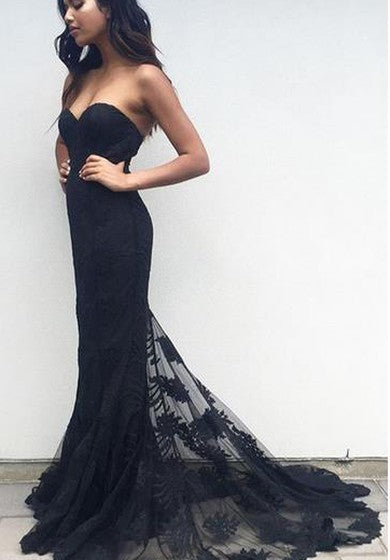 Lace Floor-length Sweep Train Trumpet Sleeveless Sexy Prom Dress