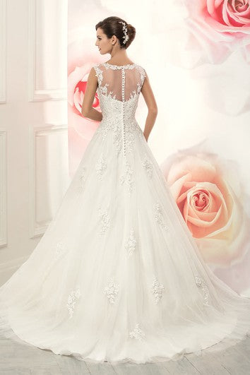 Ball Gown Floor-Length Jewel Sleeveless Illusion Lace Tulle Dress With Appliques