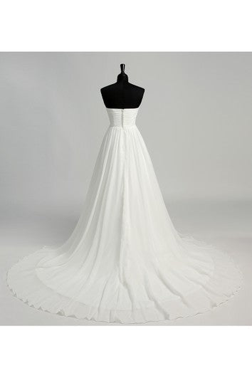 A-line Sweetheart Sleeveless Floor-length Chiffon Wedding Dress with Court Train