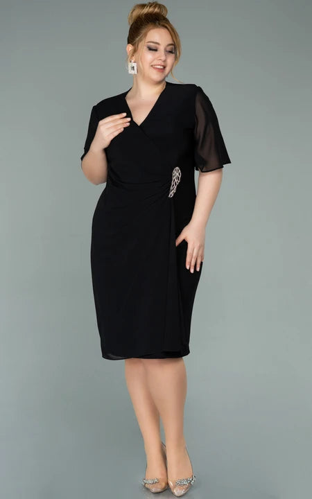 Lässiges Empire-Kleid in Übergröße, halbarm, Chiffon, Bleistiftkleid, gerüscht, Übergröße, Kleid für die Brautmutter