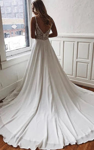 Spaghetti Plunged Sexy Empire Sleeveless Chiffon A-line Wedding Dress