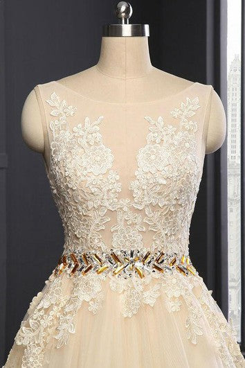 Sleeveless Cap Appliques Backless Tulle Sequins Dress