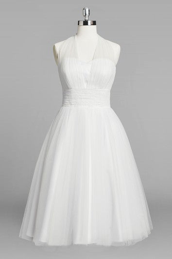 Halter A-Line Short Tulle Wedding Dress With Ruching