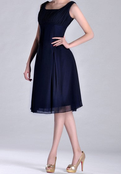 Scooped A-line Pleated Chiffon Knee-length Bridesmaid Dress