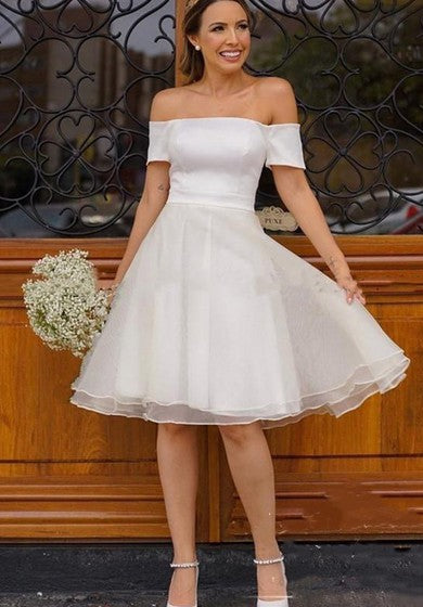 Satin Organza Knee-length A Line Sleeveless Vintage Wedding Dress with Pleats