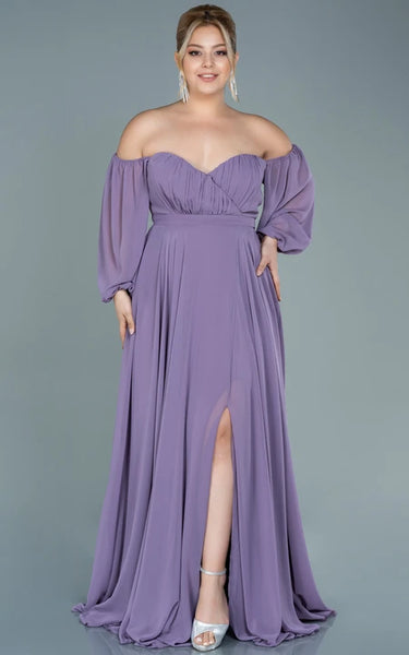 Off-the-shoulder Sweetheart Empire Plus Size Chiffon Front Split Evning Dress