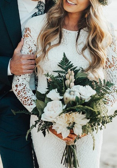 Modest Country Lace Court Train Velo de manga larga Boho/Hippie Wedding Vestido