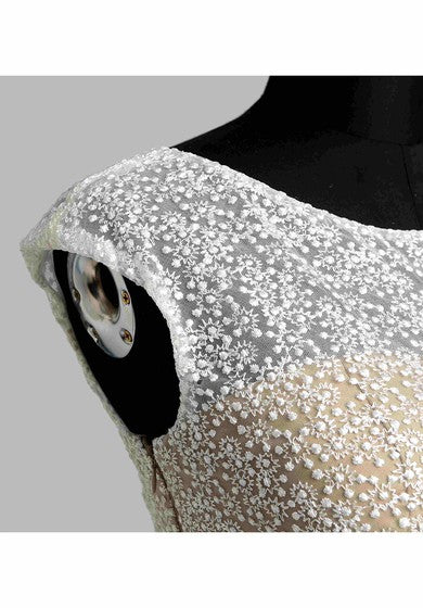 A-line Bateau Cap Short Sleeve Floor-length Jersey Lace Dress