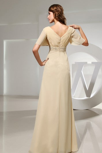 Chiffon Floor-Length Strapless Dress With Ruching and Beading