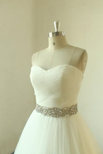 Sweetheart A-Line Strapless Tulle Gown With Beading Sash