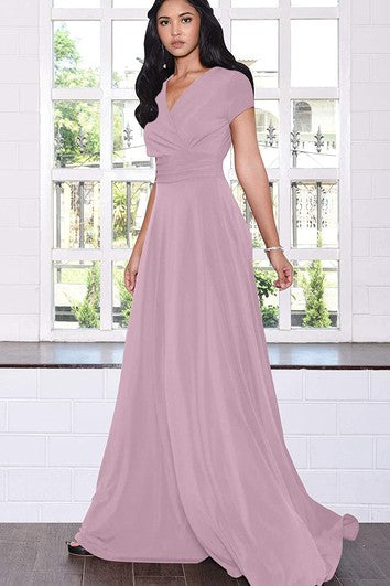 Modernes Jersey-Mutterkleid mit V-Ausschnitt und kurzen Ärmeln, überkreuzten Ärmeln und Falten