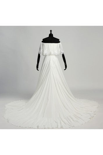 A-line Off-the-shoulder Sleeveless Chiffon Wedding Dress with Chapel Train