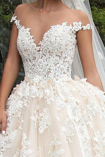 Ball Gown Mini Jewel Bell Illusion Beading Appliques Flower Illusion Flower Chapel Train Button Illusion Tulle Lace Dress