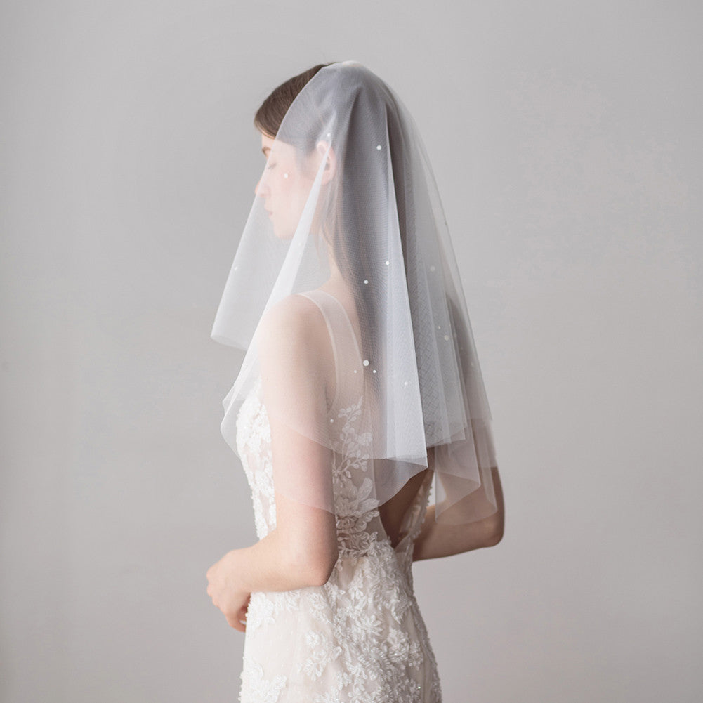 Two Tier Handmade Bridal Veils with Beads
