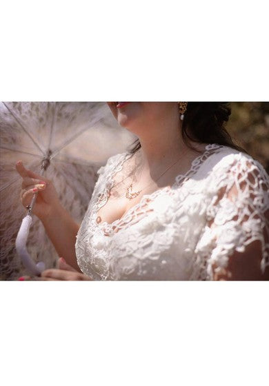 V-Ausschnitt Kurzarm Spitzenchiffon Übergröße Brautkleid