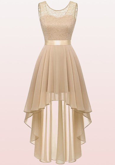 Bateau A Line Sleeveless High-Low Chiffon Bridesmaid Dress With Sash/Ribbon