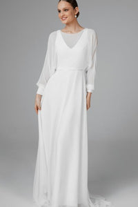 Casual A Line Chiffon Bateau Sweep Train Wedding Dress