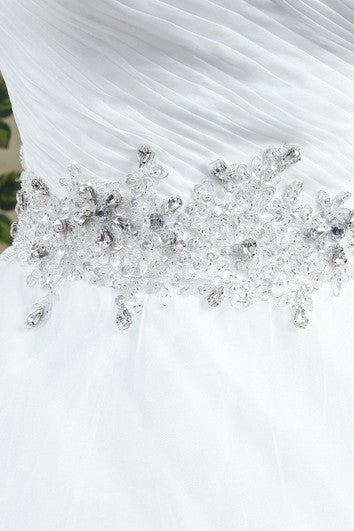 Elegantní bílá svatební šaty srdce s korálky, s vlečkou a šněrováním