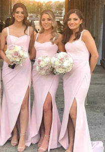 Simple Straps Sweetheart Trumpt Bridesmaid Dress With Front Split And Ruching