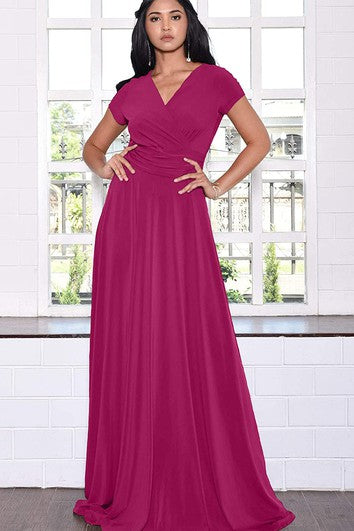 Modernes Jersey-Mutterkleid mit V-Ausschnitt und kurzen Ärmeln, überkreuzten Ärmeln und Falten