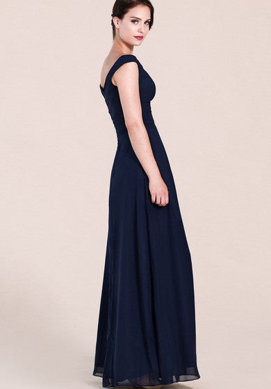 Off-shoulder A-line Chiffon Gown With V-back