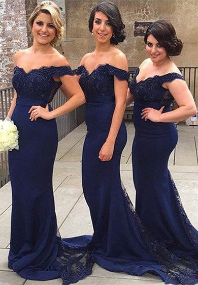 Sexy Off-the-shoulder Mermaid Lace Bridesmaid Dress 2018 Sweep Train