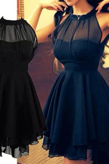 Elegantní letní šaty na návrat domů s vysokým límcem z šifónu