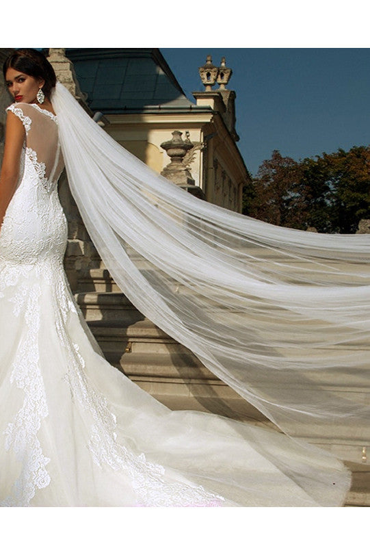 Super Soft Long Tail Simple Bridal Veil With Hair Comb