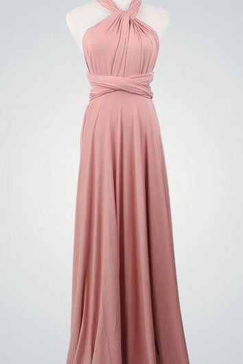 Robe de demoiselle d'honneur enveloppante rose nude infini sexy de soirée de mariée rose nude robe de demoiselle d'honneur longueur au sol