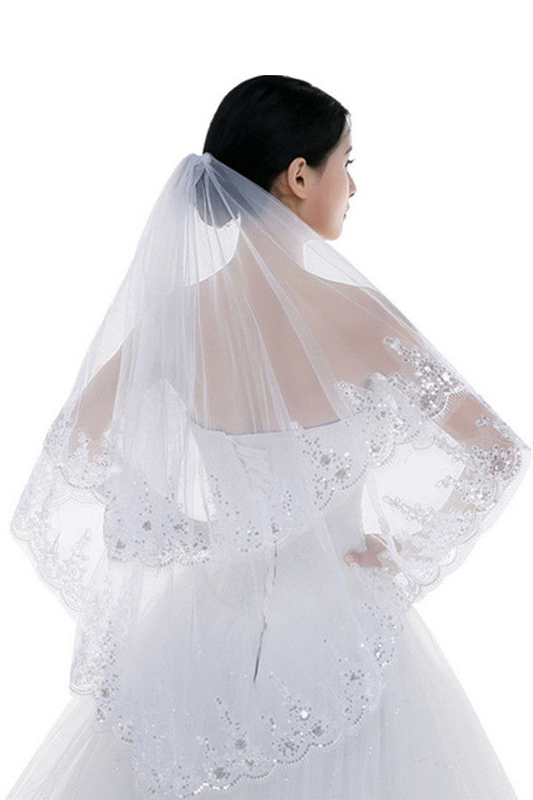 Tulle Fingertip Wedding Veil with Sequins