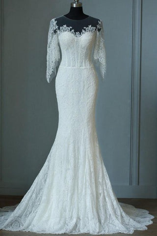 Mermaid Floor-Length Half Sleeve Bell Zipper Keyhole Lace Dress