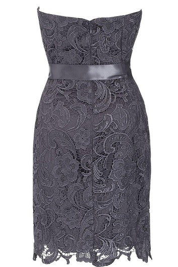 Strapless Lace Sheath Dress With Bow Tie