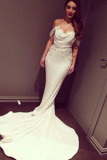 Glitz Off-the-Shoulder Sequins Prom Dresses Mermaid Floor Length