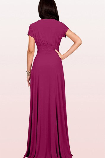 Modern Jersey V-neck Short Sleeve Mother Dress With Criss Cross and Pleats