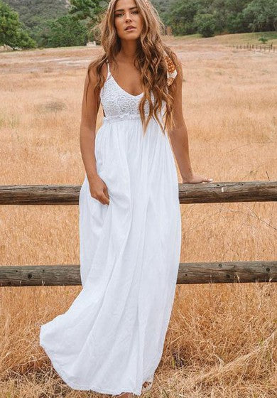 Sexy Spaghetti Chiffon Lace A abito da sposa senza maniche a pavimento in linea