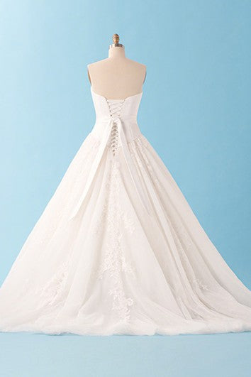 Ball Gown With Beaded Sash And Lace Applique