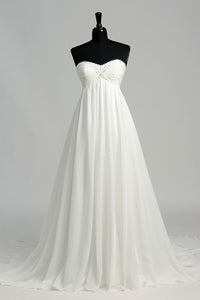 A-line Sweetheart Sleeveless Floor-length Chiffon Wedding Dress with Court Train